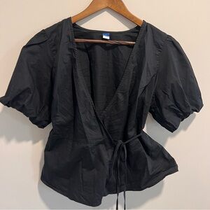 Old Navy Black Puff Sleeve Wrap Blouse